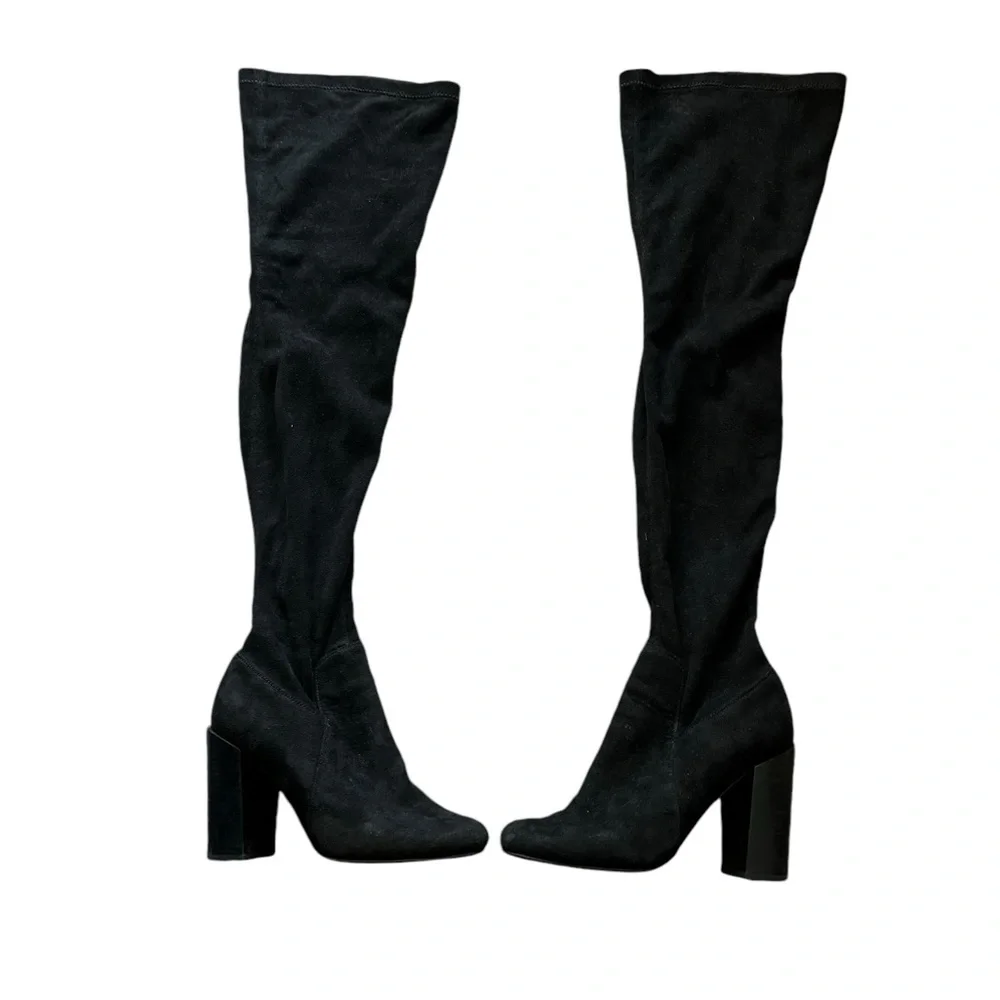 JEFFREY CAMPBELL Perouze Black Over The Knee Suede Heeled Boots